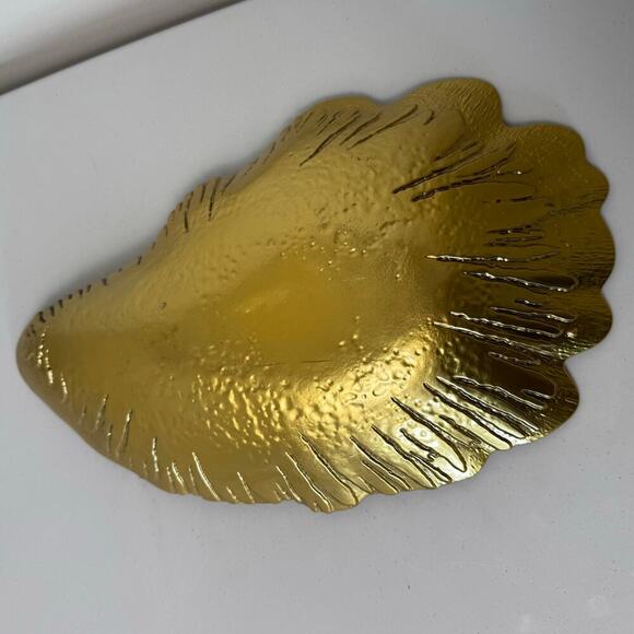 Rusty Gold Red Glass Bowl LARGE Handmade Gold Copper Backpainted 13.5x9” Oyster - Picture 4 of 8